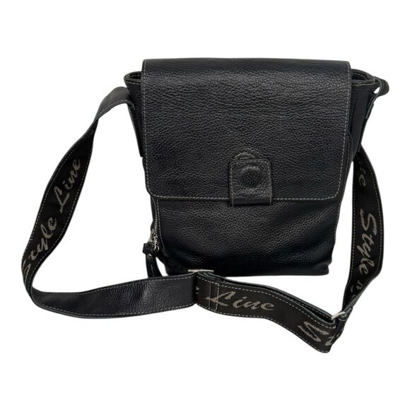 Style Line Men's Genuine Leather Cross Body Shoulder Messenger Bag Black 11"x10" - Picture 1 of 7